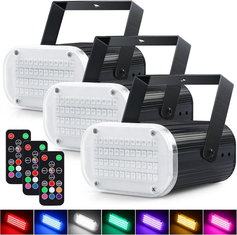 Luditek 3-Pack LED Strobe Lights 48LED Halloween, Multi-Color Sound Activated Disco Party Lights w/Remote Control, Flashing Strobe Lamp for Indoor Home Room Decorations Karaoke - Image 1